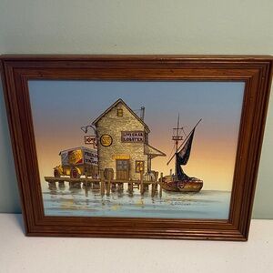 H Hargrove “Live Crab and Lobster” Waterfront Scene Serigraph Print